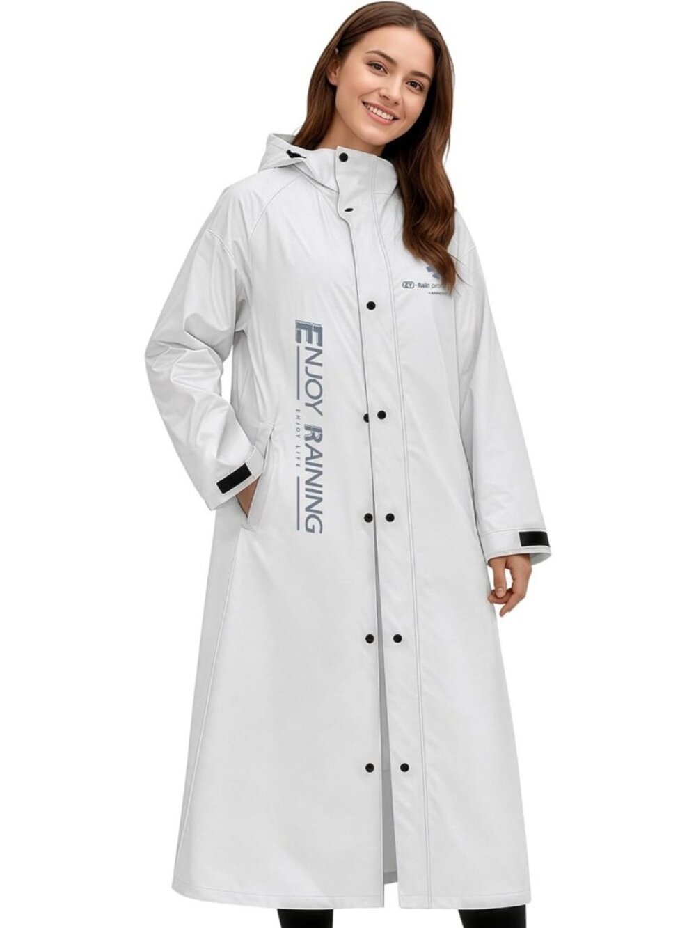 Waterproof Women's Long Rain Jacket with Hood | Packable Rain Gear for Travel